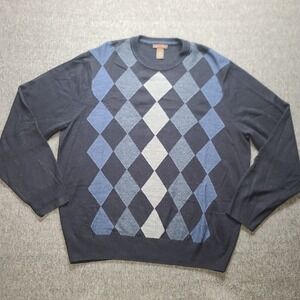 Dockers Men's Crewneck Sweater - Navy and Blue Argyle